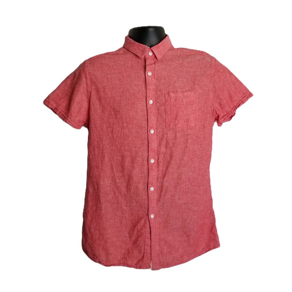 Marc Anthony Linen Blend Shirt Small Coral Button Down Coastal Slim